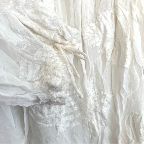 Aritzia Wilfred Palm Leaf Frayed Sheer Peasant Long Sleeve Blouse Top White XS - Picture 7 of 12